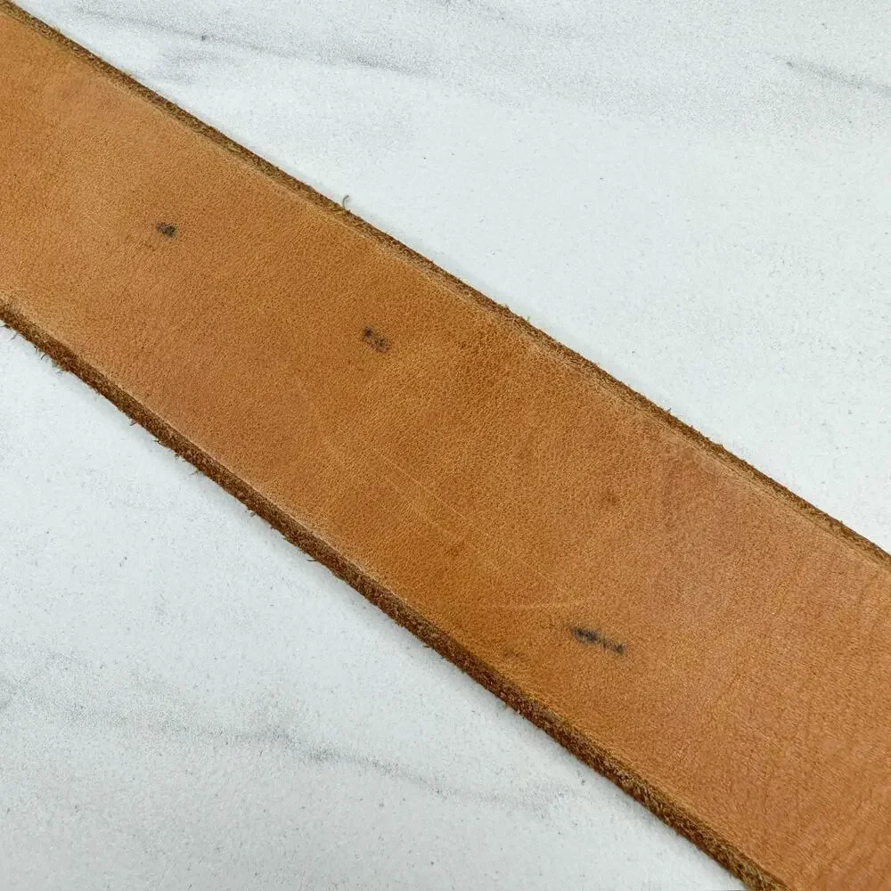 Brown Genuine Leather Belt Bronze Buckle Mens Size 36 ✨